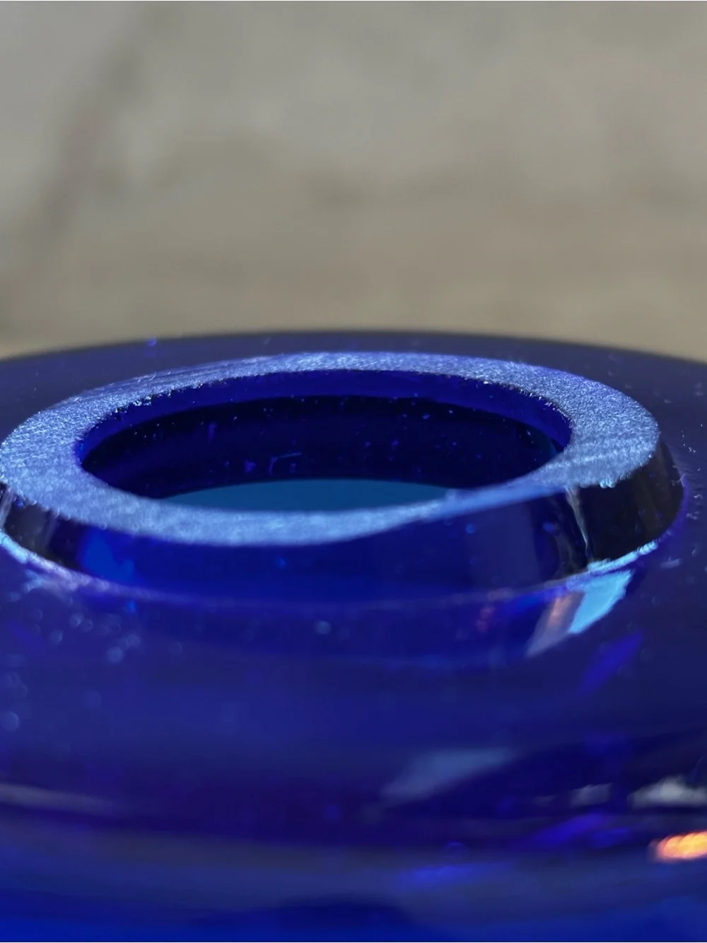 Cobalt Blue Glass Cow Butter Press Mold Wood Handle Vintage Rare
